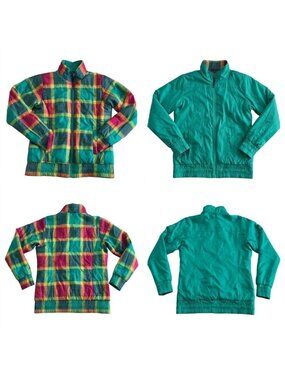The North Face Reversible Puffer Jacket Women M Plaid Green Pockets F11PX34 FLAW